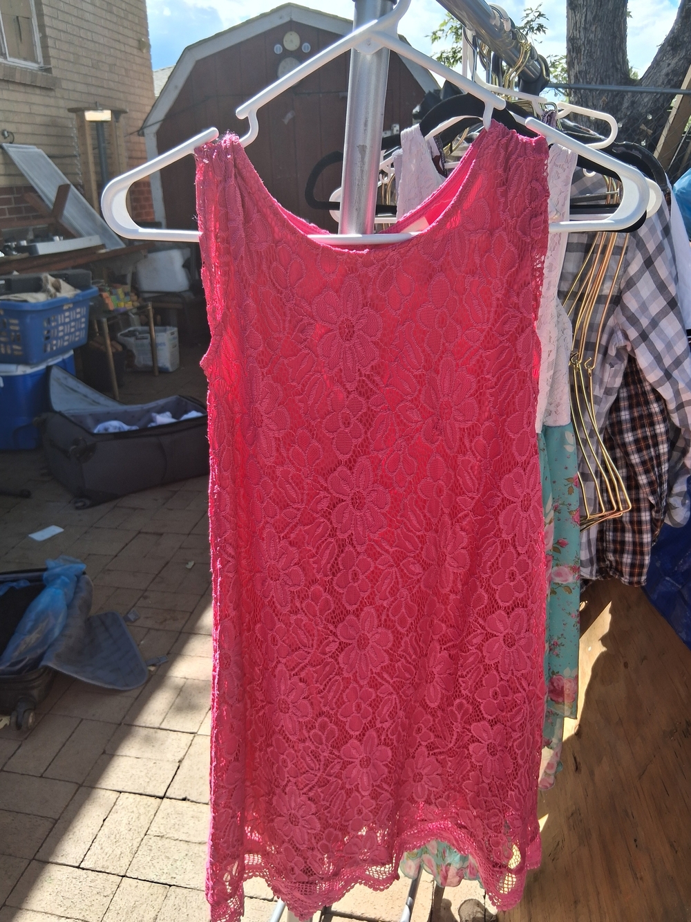 Faded Glory Hot Pink Floral Lace Midi Dress